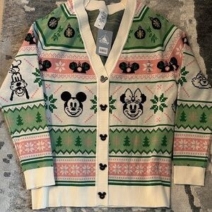 Disney Kids Festive Cardigan - Green, Pink, and Cream
